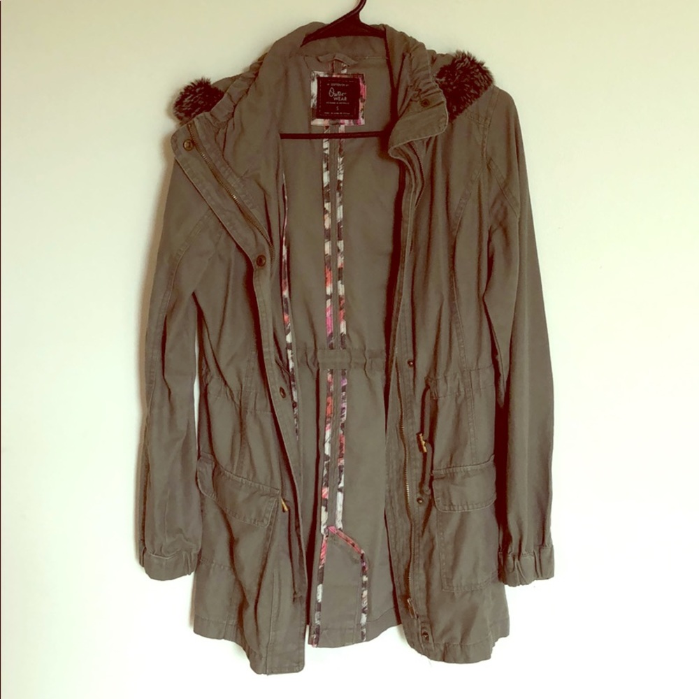 Cotton On Dark Green Parka w fur edged hood